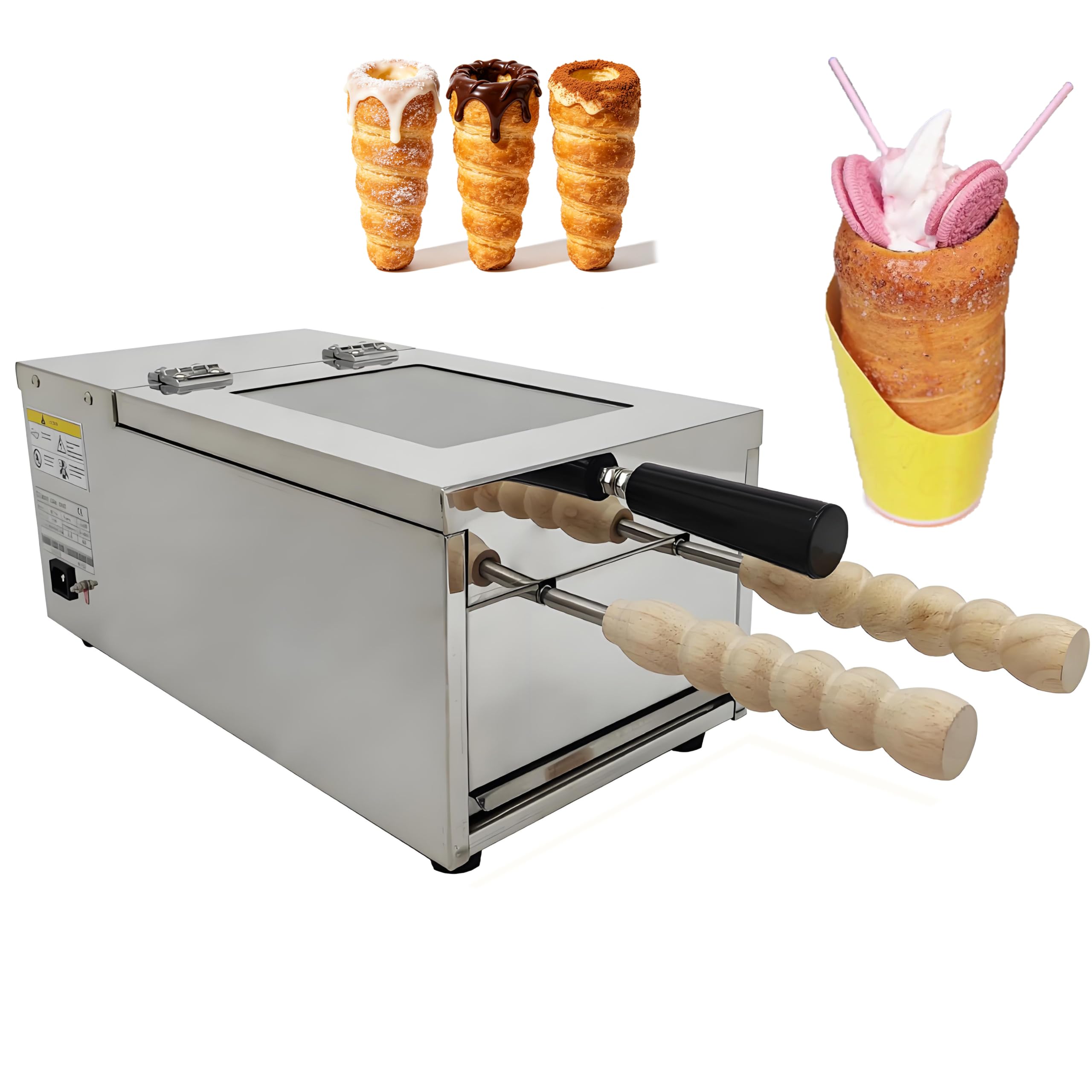 GSHSHOU Hungarian Chimney Cake, Chimney Bread Machine, Ice Cream Cone Grill Oven Machine with 2pcs stainless steel roller, for Bakery Family Kitchen