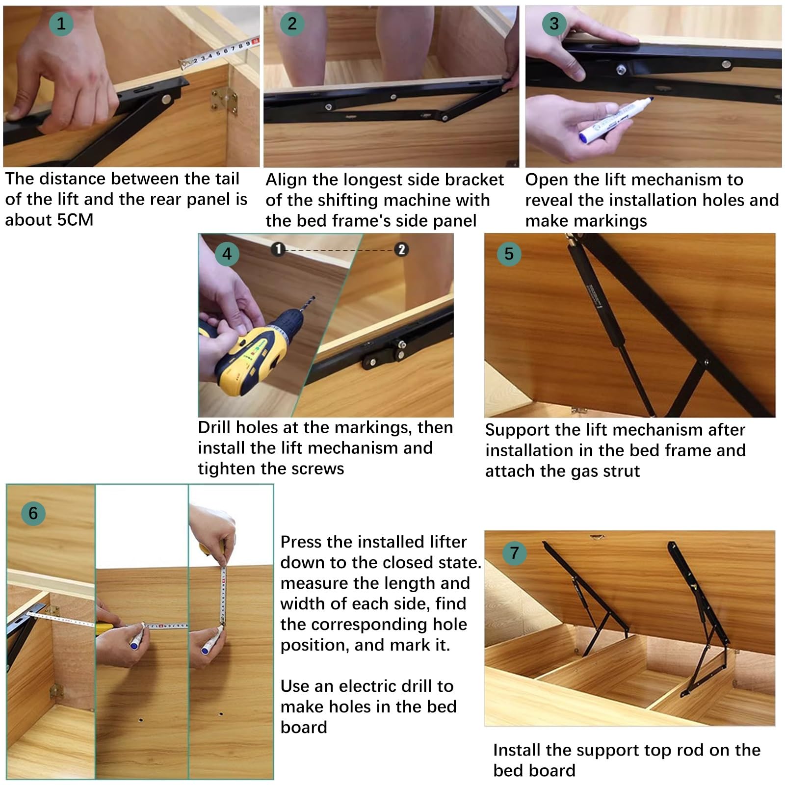 Mecanismos hidráulicos de elevación de Cama, Kit de elevación de Cama con Resorte de Gas de Alta Resistencia, Amortiguador de Gas para Cama Tatami Negra, Mecanismo neumático de elevación de