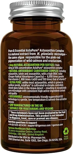 Miniatura 7 de Complejo de astaxantina vegana Igennus de 4 mg con luteína y zeaxantina, 90 cápsulas blandas pequeñas, de 42 mg de Astapure, antioxidante de algas