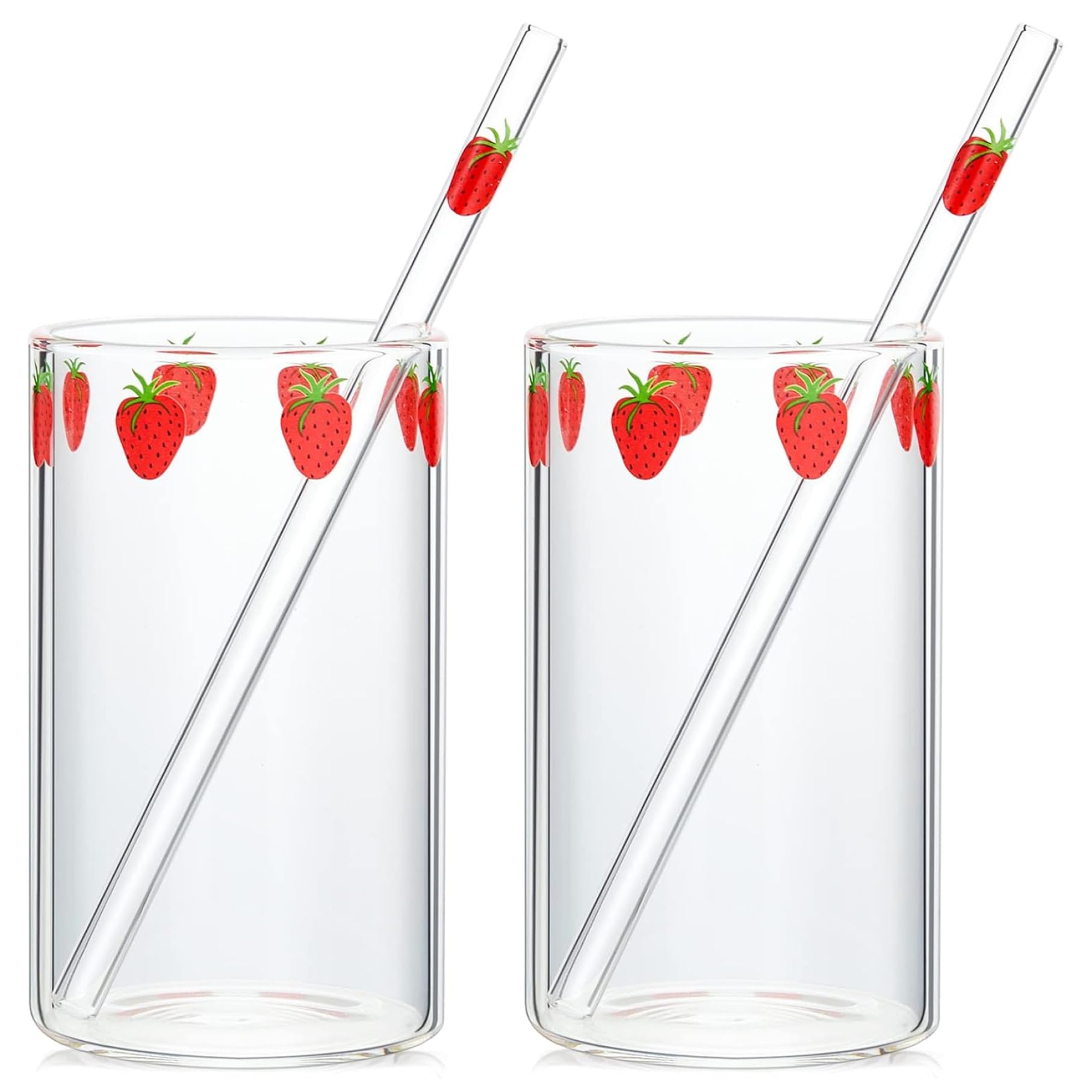 Vasos de fresa de vidrio antiquemaduras de borosilicato, vasos con pajita higiénica para niños