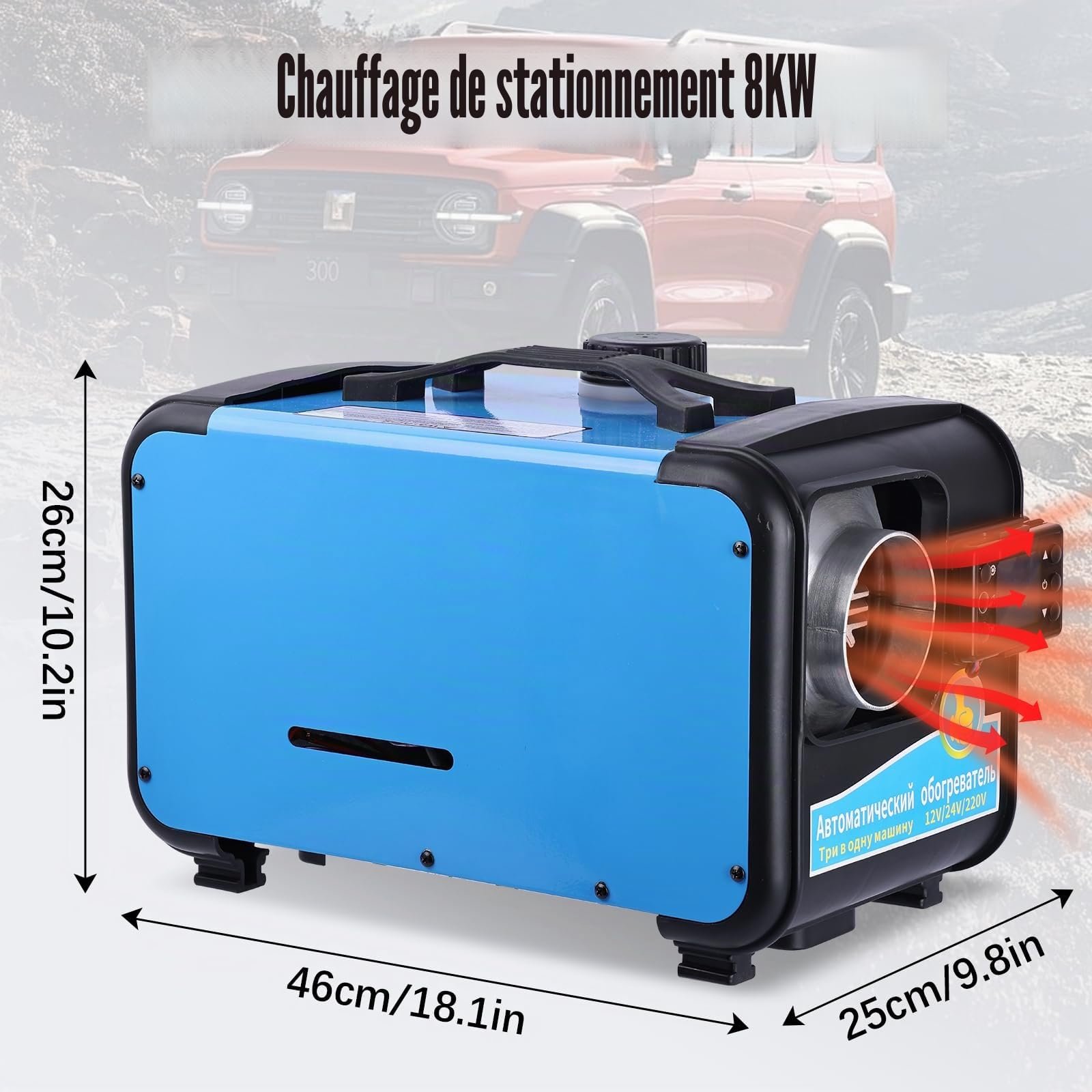 Chauffage Diesel 8 kW, Avec Bluetooth et Télécommande, Adaptateurs 12/24 V CC et CA, Mode Haute altitude, Réservoir de Carburant de 5 L, Convient Aux Voitures, Camions et Camping-cars