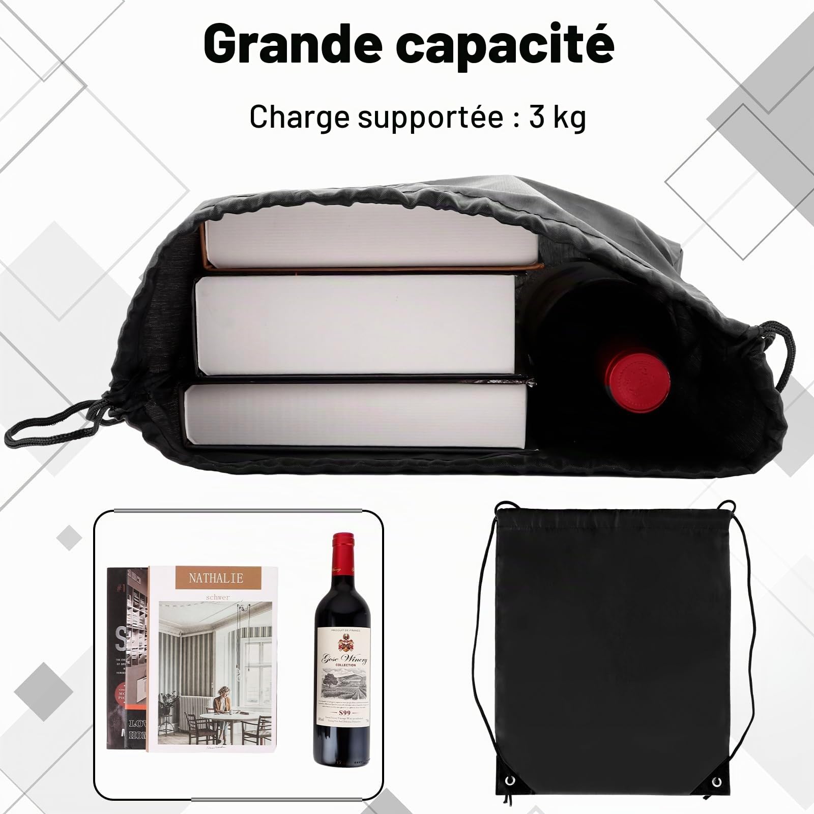 DAJAVE Lot de 40 sacs de gymnastique noirs avec cordon de serrage - En polyéthylène - Étanche - Pour le sport, l'école, la gym, les voyages, Noir , no, N°