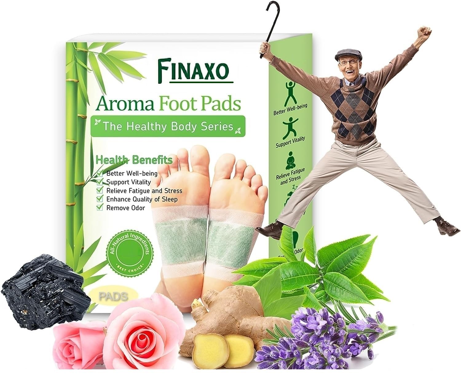 Finaxo® Detox Foot Patches for Men and Women | Natural Ginger Adhesive Foot Pads | Removes Toxins, Stress Relief & Better Sleep | Pain-Free Foot Cleansing Patch Kit | Body Detoxification | Pack of 10