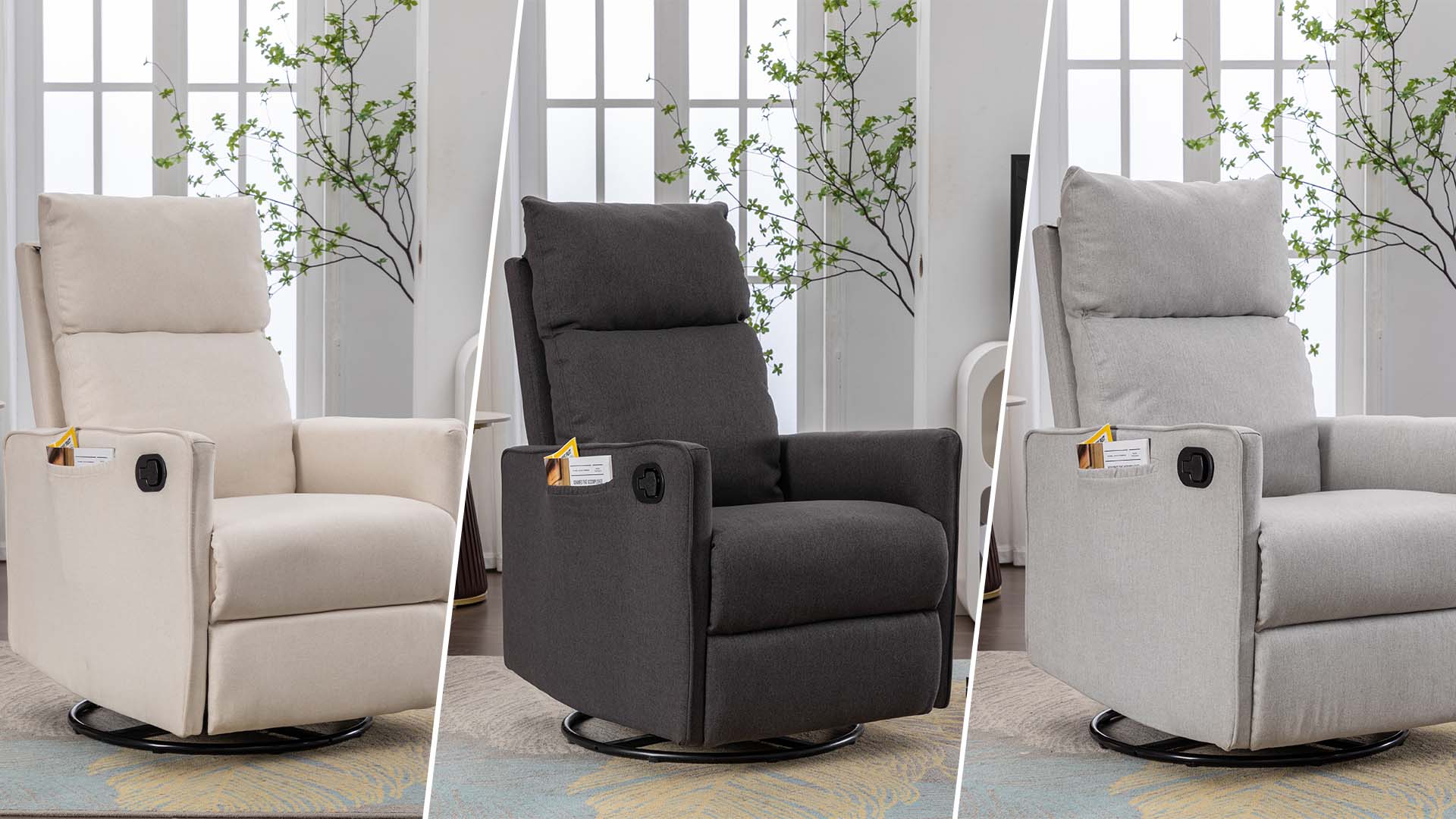 Amazon.com: Glider Rocker Recliner Chair, 360° Swivel Linen Manual