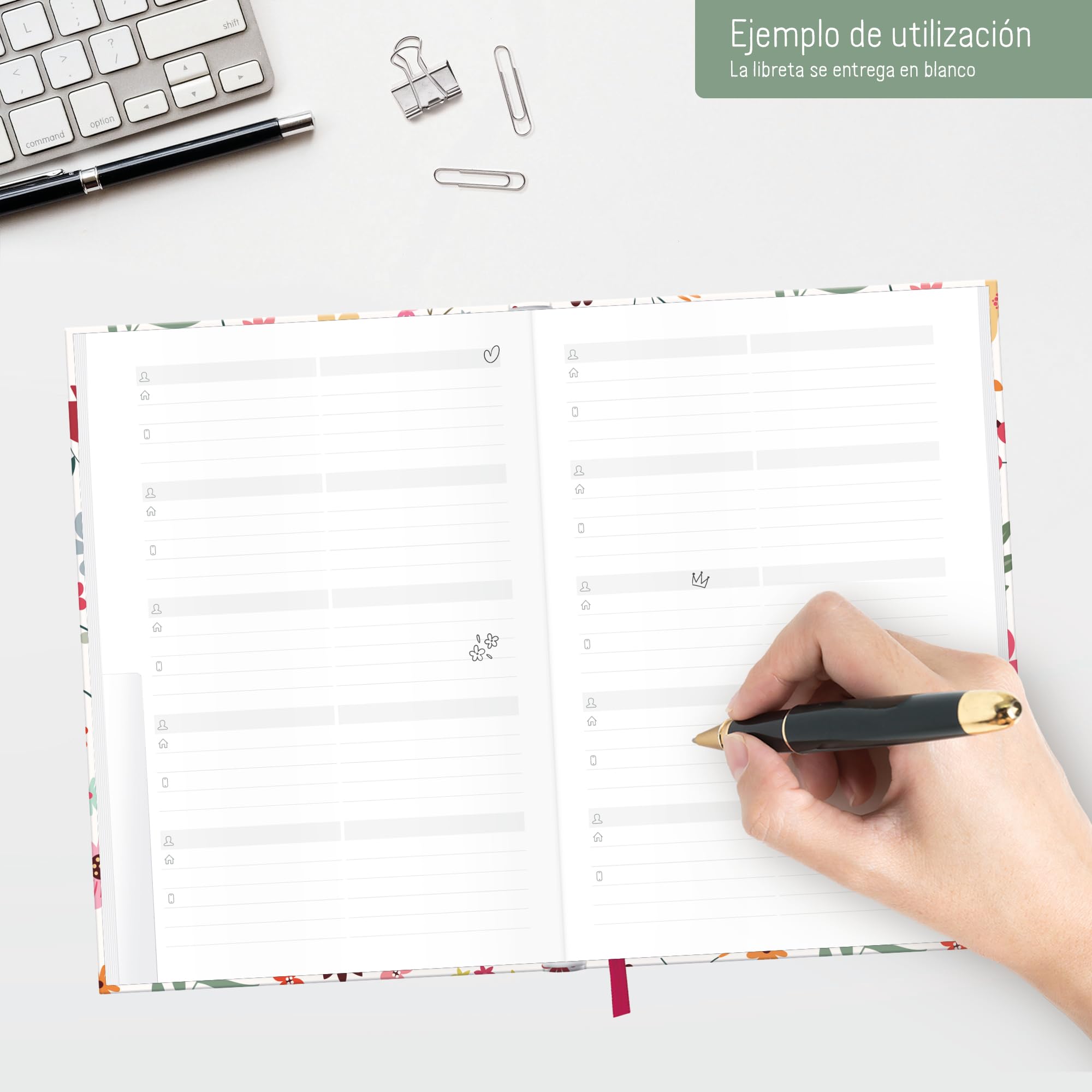 paper&you® Agenda A5 con índice A-Z [Wild Flower] para contactos, cumpleaños y contraseñas - sostenible y respetuosa con el clima