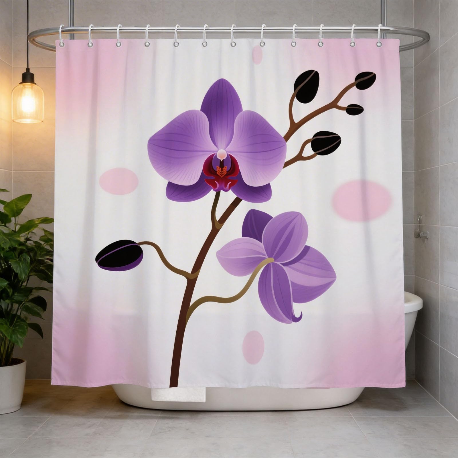 Hongduo 3D Orchid Shower Curtain for Stalls Bathtubs Simple Bathroom Decor Shower Curtain Set Polyester Fabric Waterproof 200x200cm/79X79 Inch with Hooks