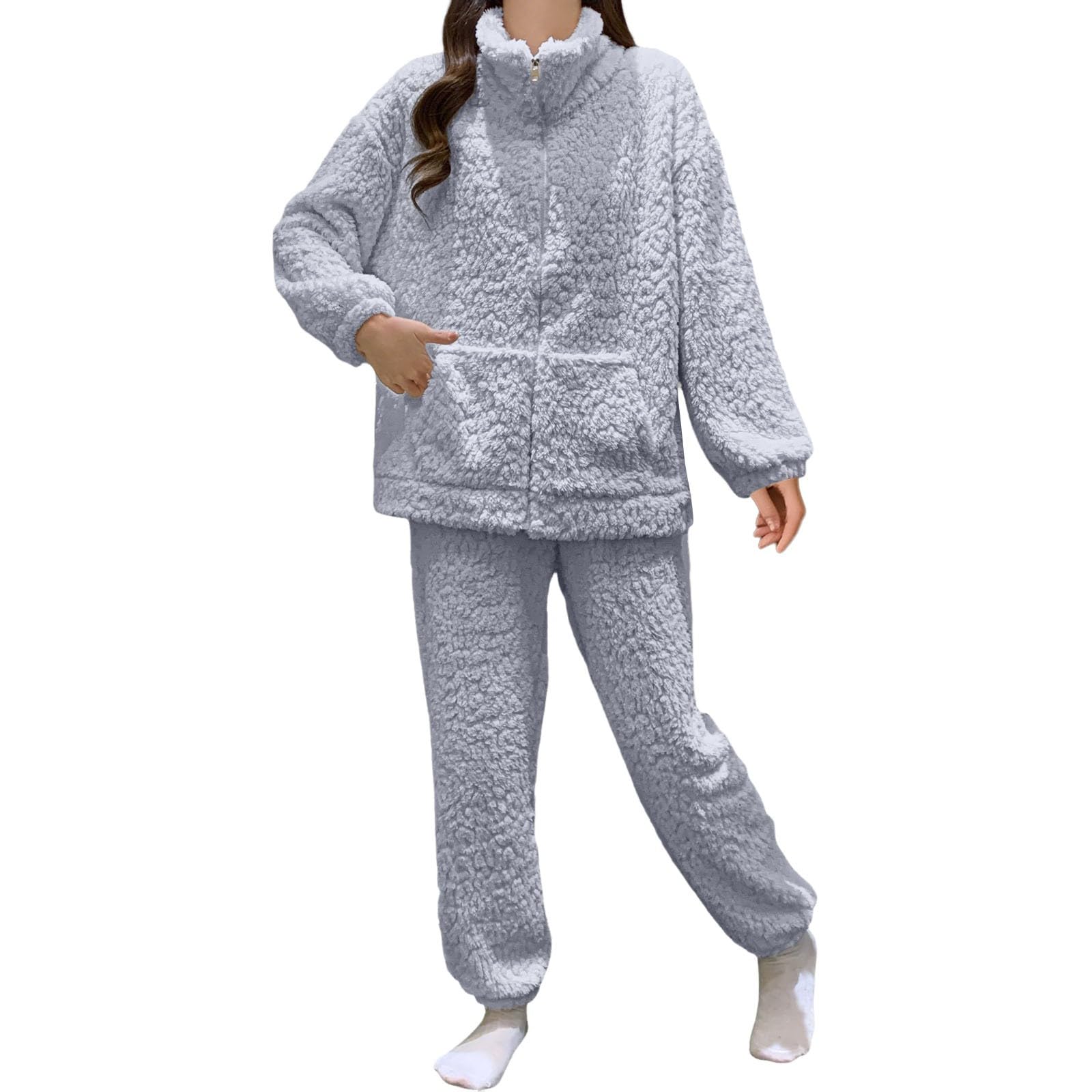 Pijama de Franela Suave de Invierno para una Ropa de Dormir térmica acogedora de Manga Larga con Elegante Estampado de Jacquard. Cómodo Conjunto de Dos Piezas para Noches frías.