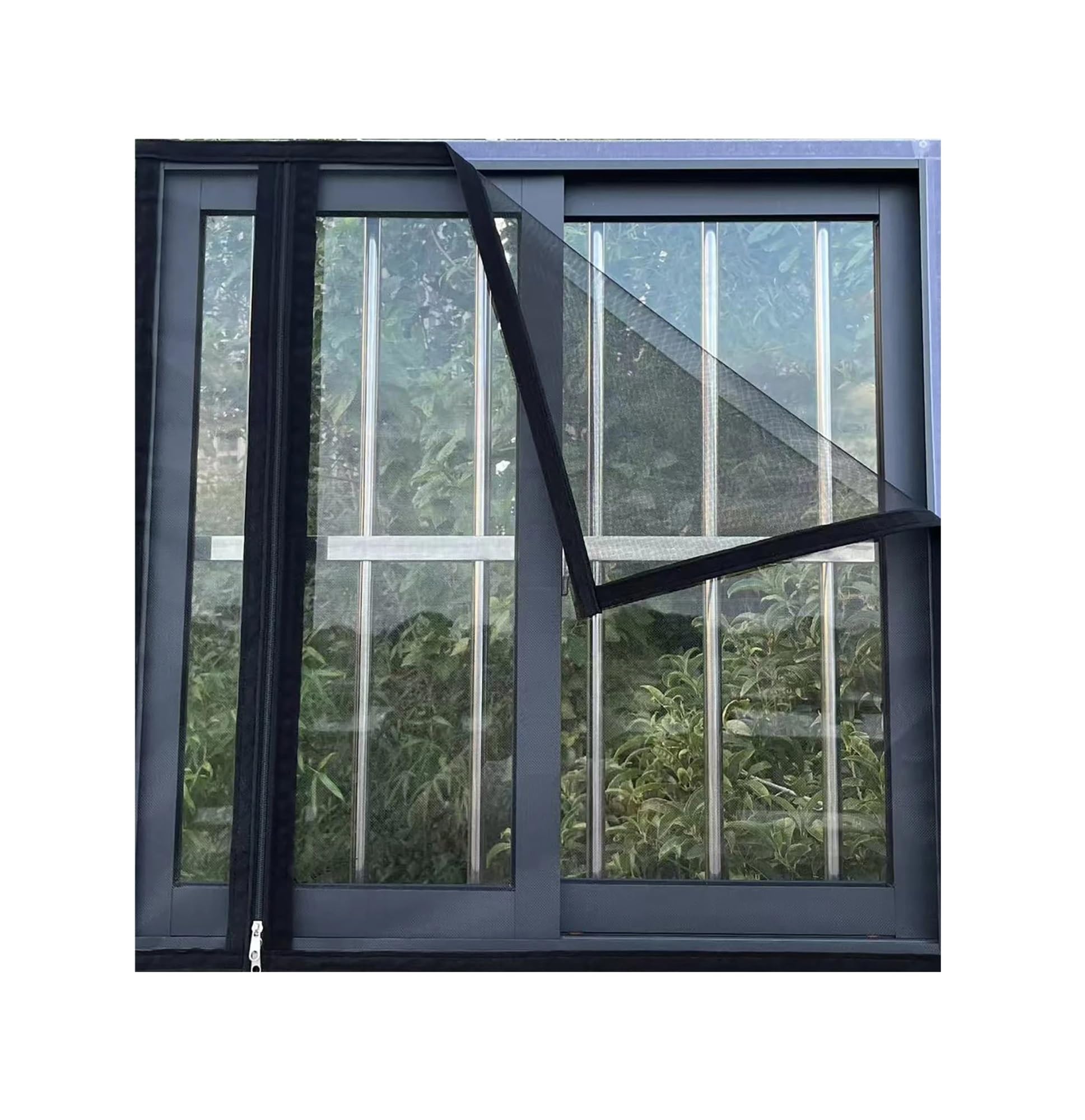 1pc Mosquito and Insect Screen Window with Side Zipper Design Self-Adhesive(Black-Width 190cm,Height 135cm)