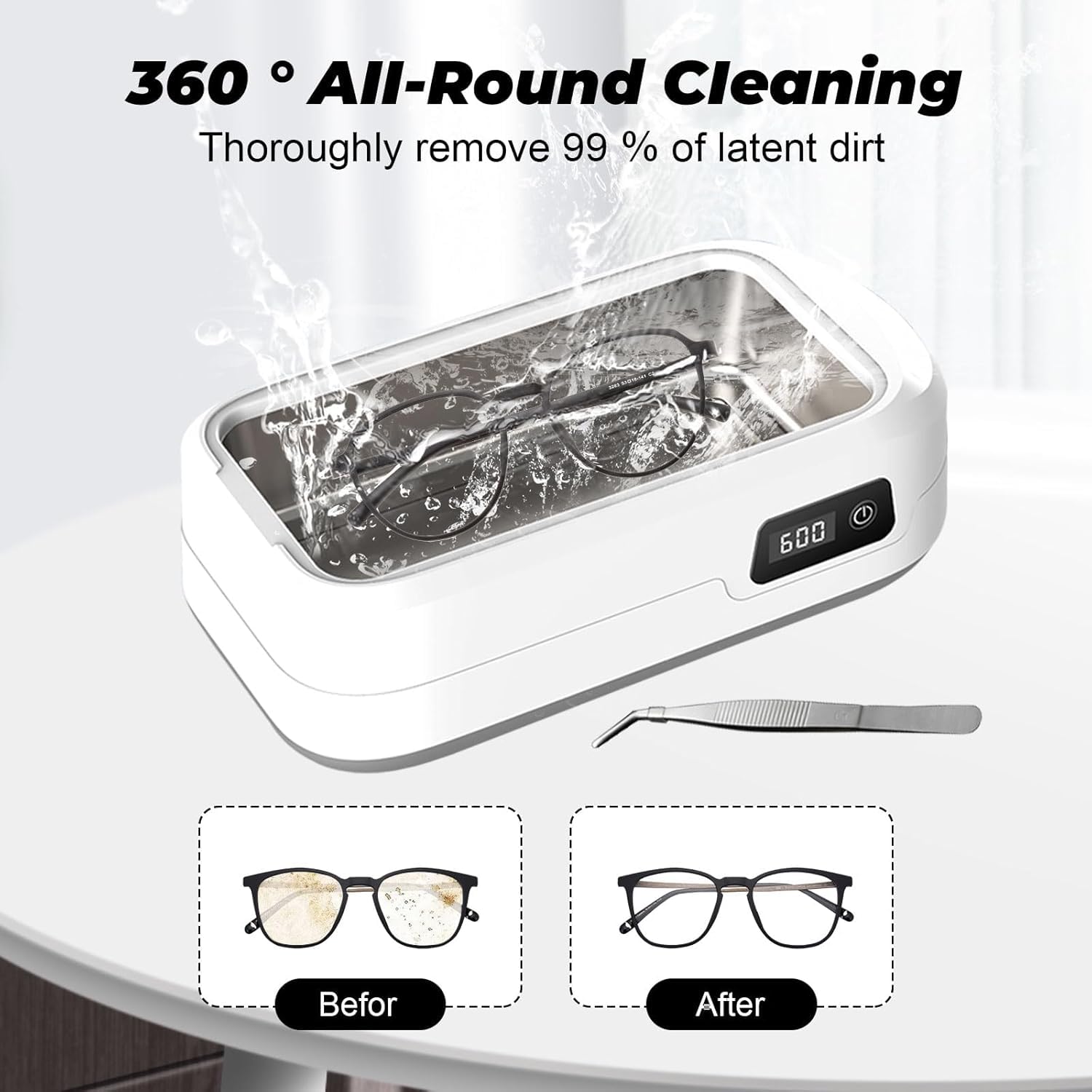 BigKing Lavatrice Ultrasuoni Portatile, 640ml Ultrasonic Cleaner con Coperchio, Pulitore Ultrasuoni da 40 W 48khz, Pulizia a 360°, Timer a Quattro velocità per Gioielli, Occhiali