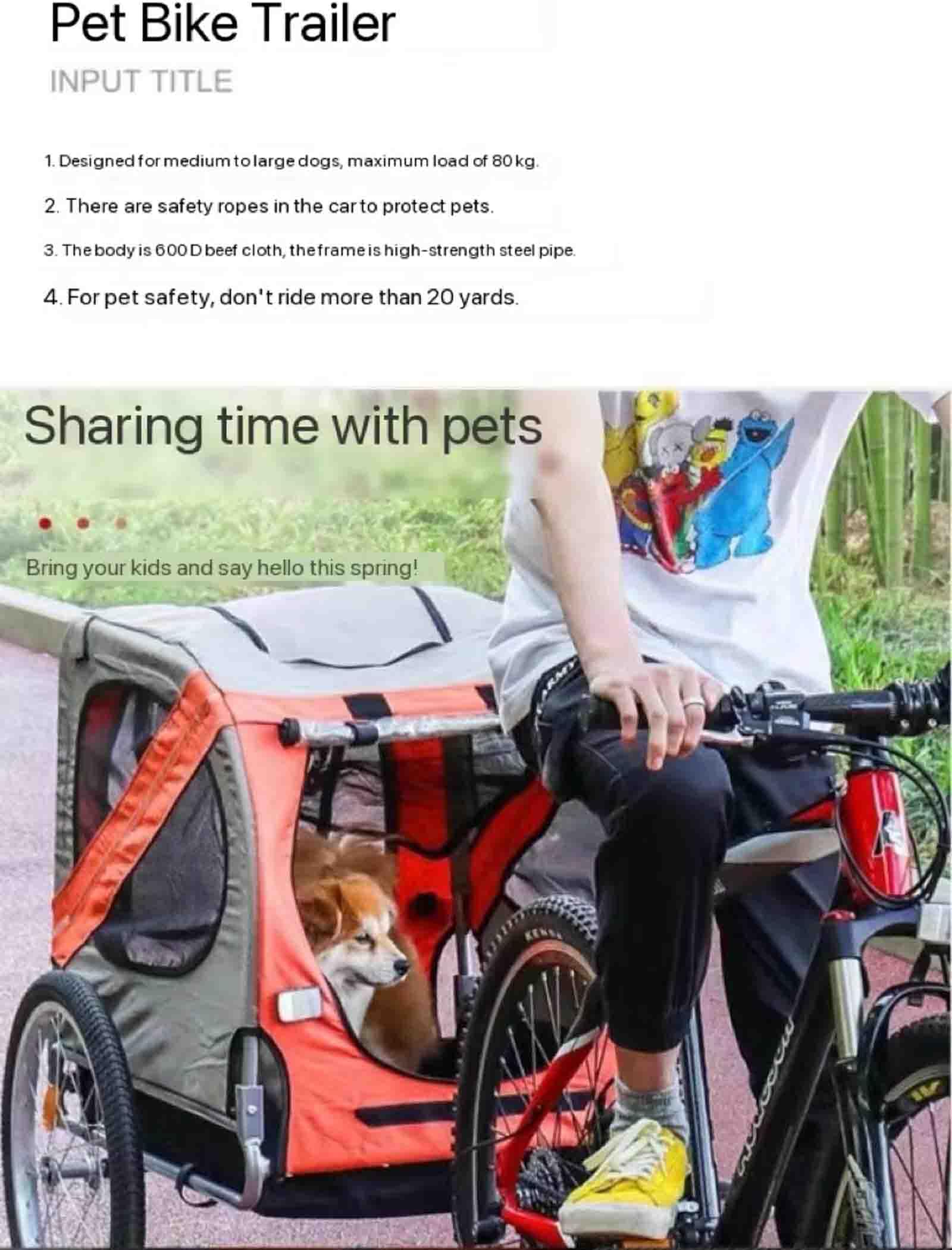 FAXIOAWA Rimorchio per Bici per Cani, Rimorchio per Cani Carrello per Animali Domestici per Bicicletta con Attacco Universale, Portabici Pieghevole per Carro per Cani con Sgancio Rapido (D)