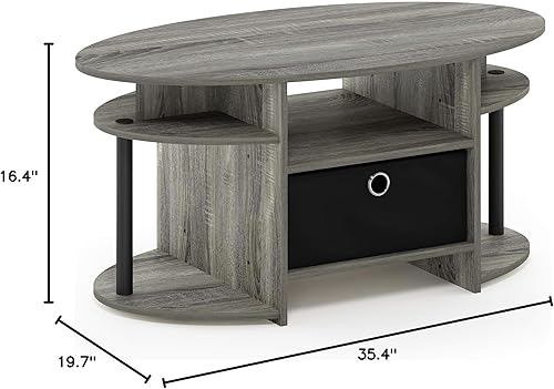 Miniatura 7 de Furinno Jaya Mesa de centro ovalada, roble francés grisnegronegro