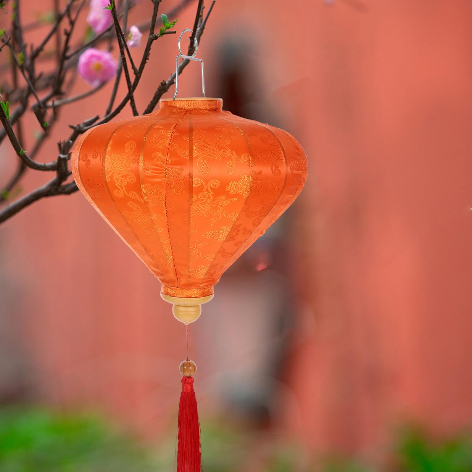 Vietnamesische Laterne und Orangefarbener Oberfläche aus Flockigem Stoff Geeignet mit Klassischer Form zur Romantischen Dekoration für Garten oder Deckenhängung