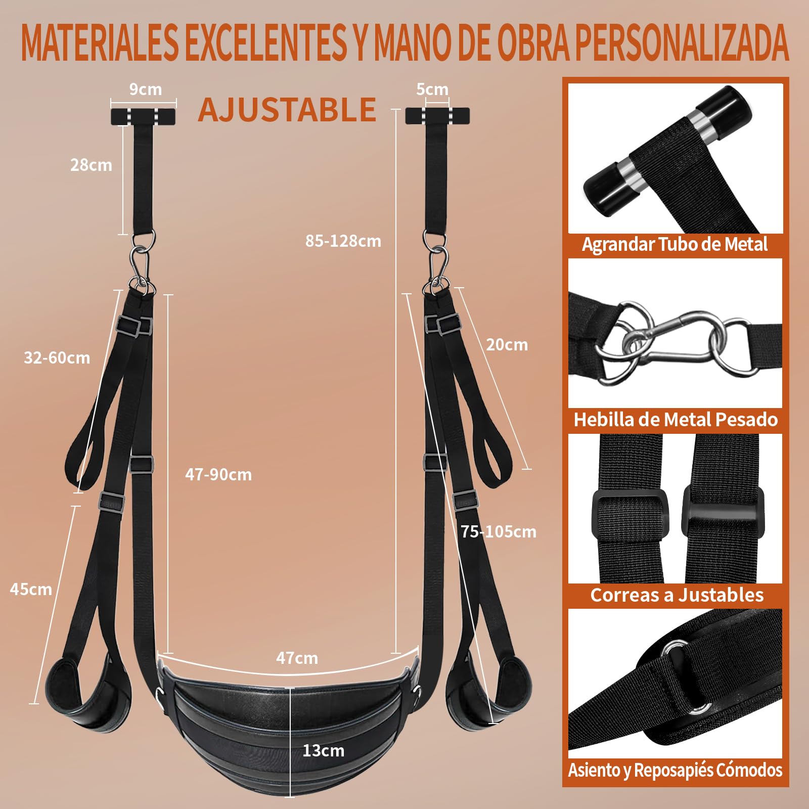 Columpio Sexuales parejas de puerta Juguetes Eróticos para pareja sexuales SM Bondage esposas eróticos sexuales mujer columpio del amor juegos eroticos Ajustable columpio sexual cuero（Negro）