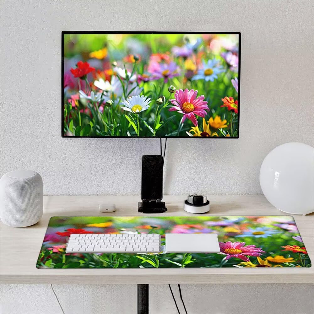 Podkładka pod mysz dla graczy, 1600x800mm XXL podkładka pod mysz do gier duża, zmywalna klawiatura biurowa mata antypoślizgowa gumowa wodoodporna, szyte krawędzie, gracz komputer PC, kwiaty