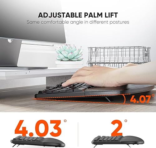 Miniatura 4 de MEETION Teclado y mouse inalámbricos ergonómicos, teclado Ergo con mouse vertical, teclado dividido con reposamuñecas acolchado, escritura natural,