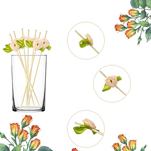 Miniatura 2 de 200 palillos de dientes de cóctel de rosas rosas para aperitivos, palillos de cóctel de bambú de 4.7 pulgadas de largo, despedidas de soltera,