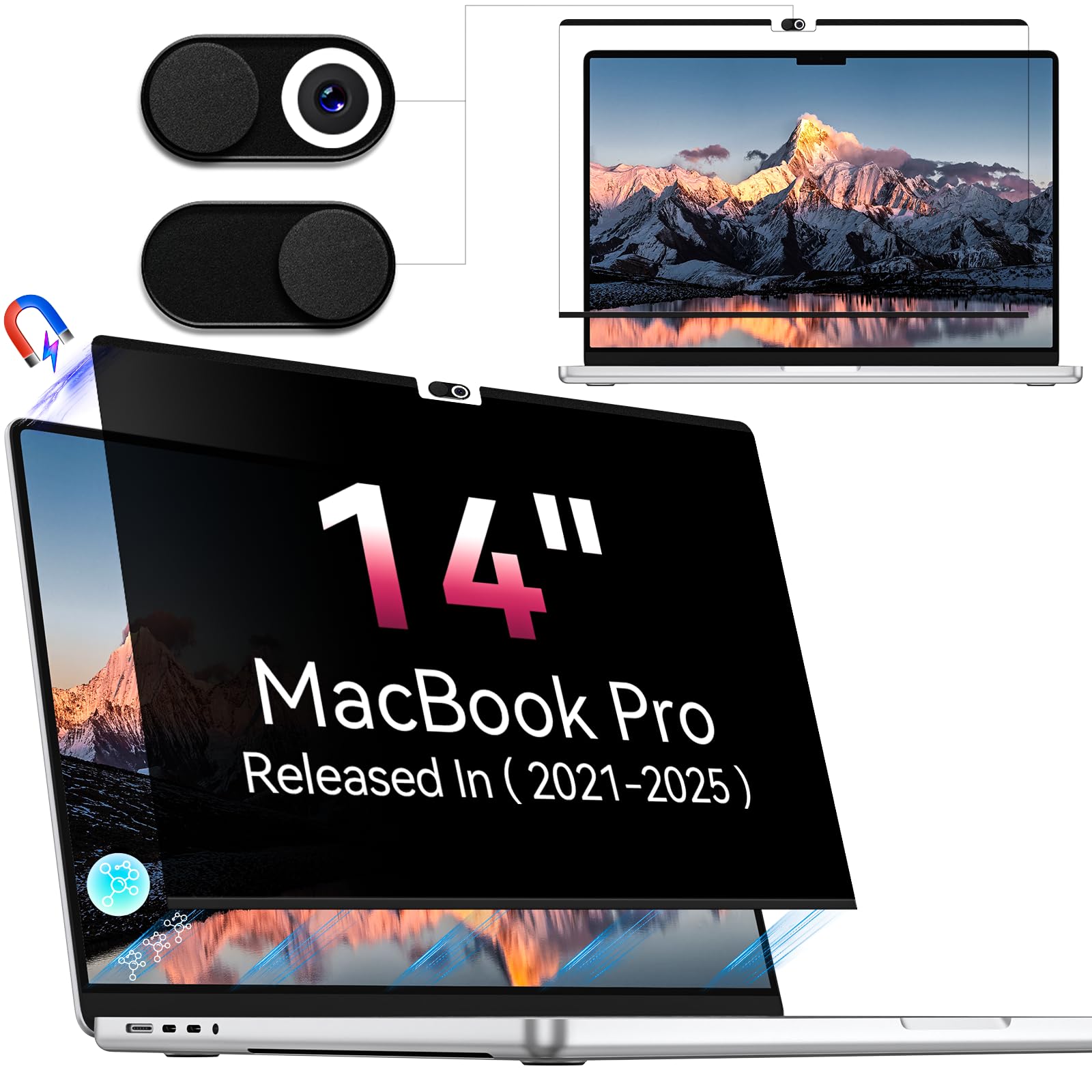 Magnétique Filtre de Confidentialité pour MacBook Pro 14 Pouces 2021-2024 M1 M2 M3 M4 Pro Max, Amovible Anti Espion Protection Ecran