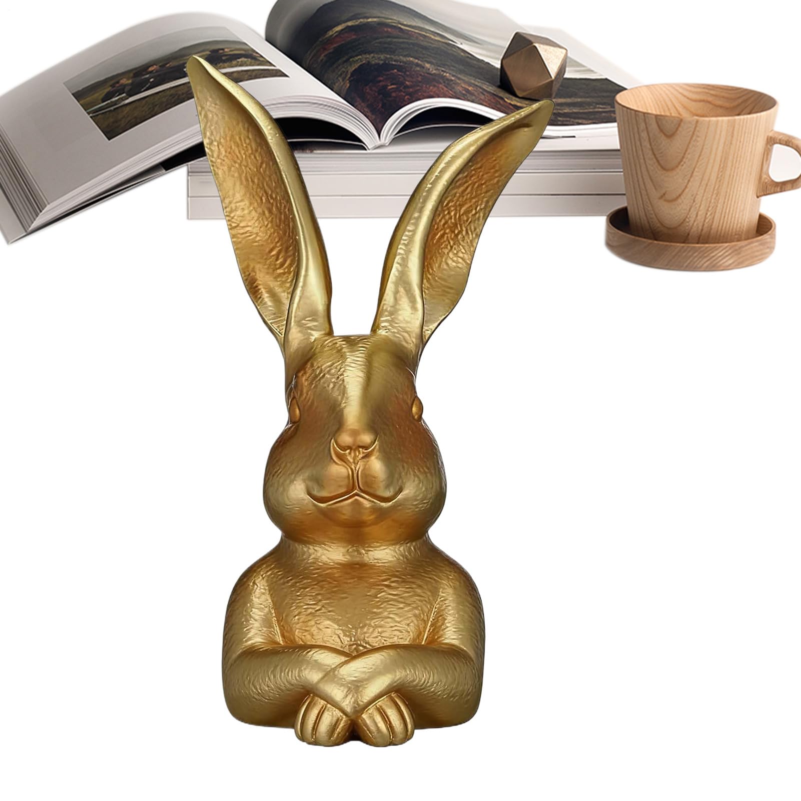 Figurine lapin doré 3D statuette décorative haut de gamme pour bureau