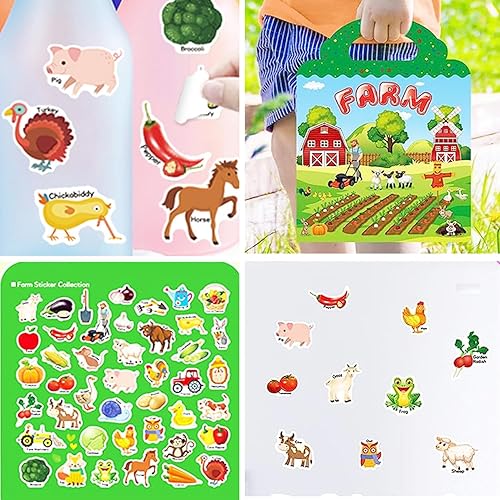 Miniatura 4 de Libro de calcomanías reutilizables para niños de 2 a 4 años, calcomanías de granja, juguetes educativos de aprendizaje, calcomanías de viaje, libros
