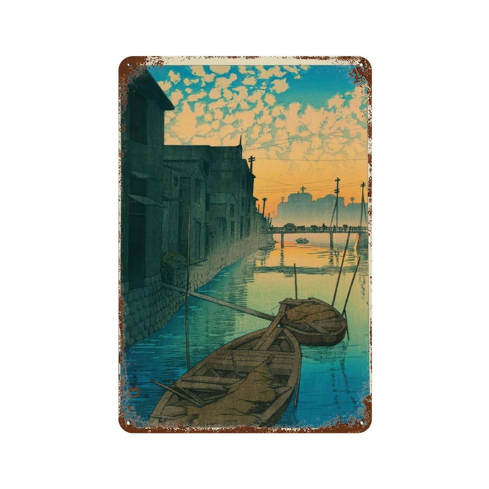xiaoxiaoshen Japanese Traditional Japanese Boat Wall Decor Art Metal Tin Poster Modern Home Decor Art Home Bar Shop Decorations Vintage Sign 30x20cm