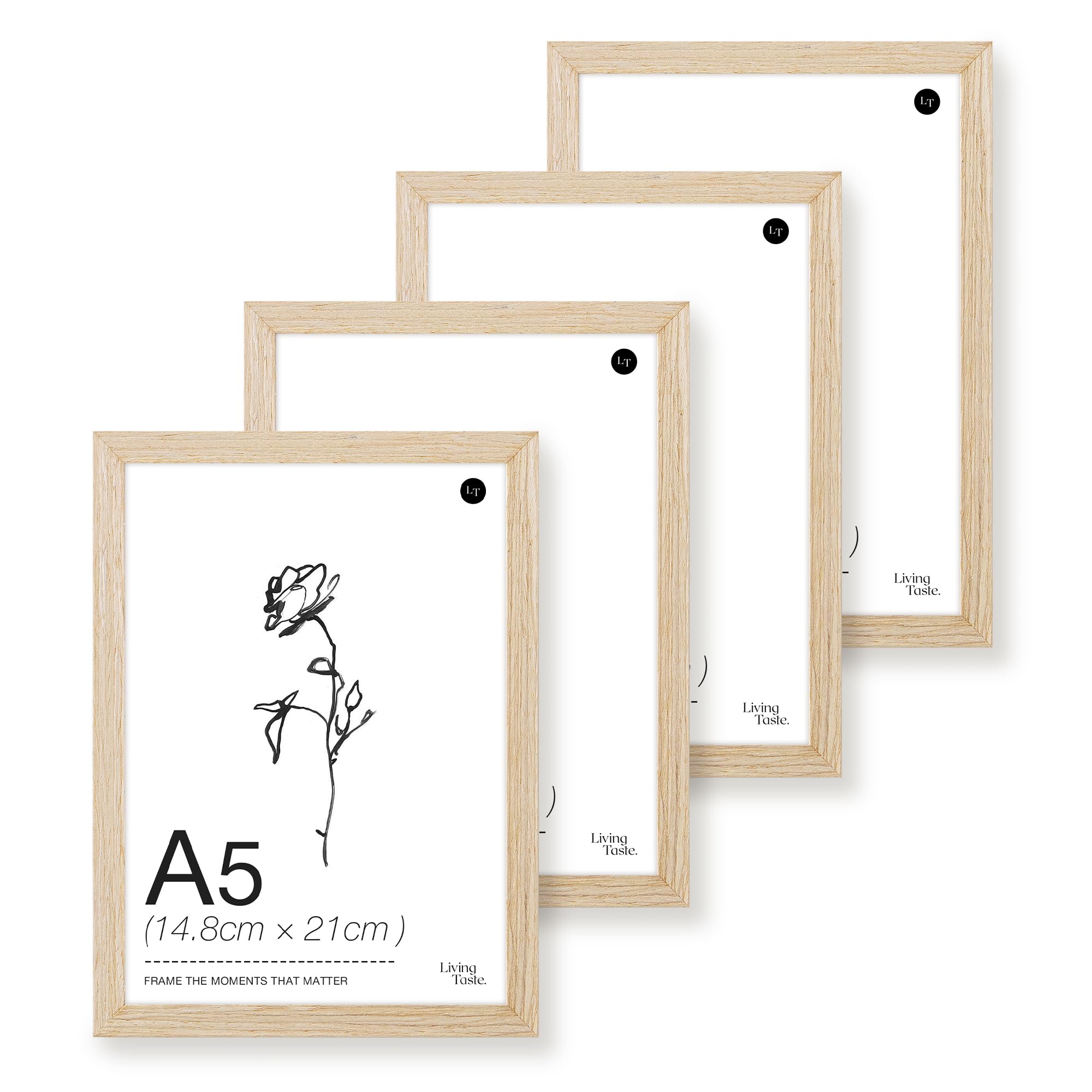 LIVINGTASTE A5 Picture Frame, 14.8x21cm Wood Photo Frame, 4 Pack Natural Oak Finish Wall Frame with Acrylic Front, Ideal for Kids Room Décor, Family Photos and Desk Frame — image 1