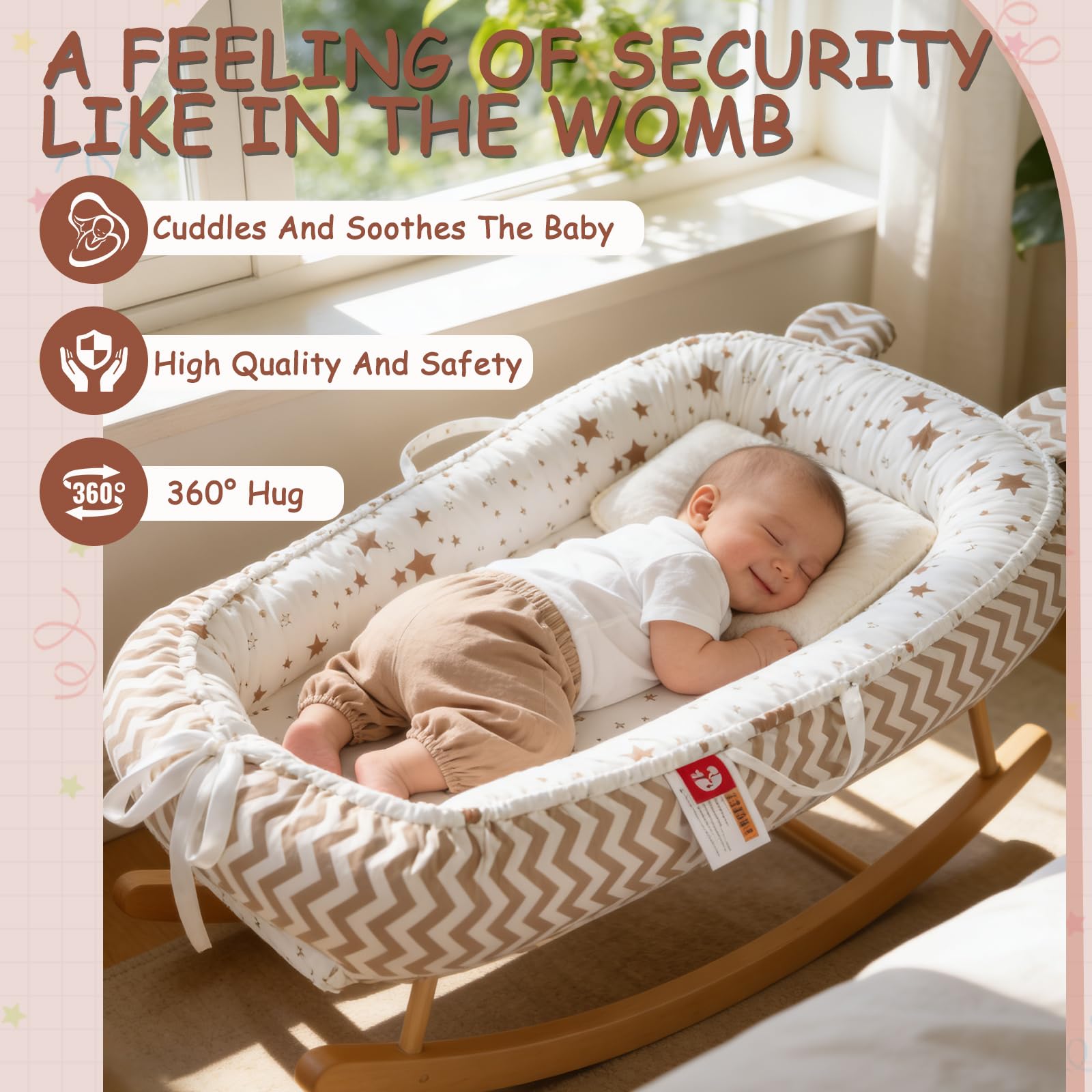 Huracan Baby Nest, set per neonati, paracolpi con coperta da 85 x 85 cm e 5 panni in mussola, 100% cotone traspirante, double face, rimovibile, sicuro e confortevole per 0-12 mesi, casa e fuori