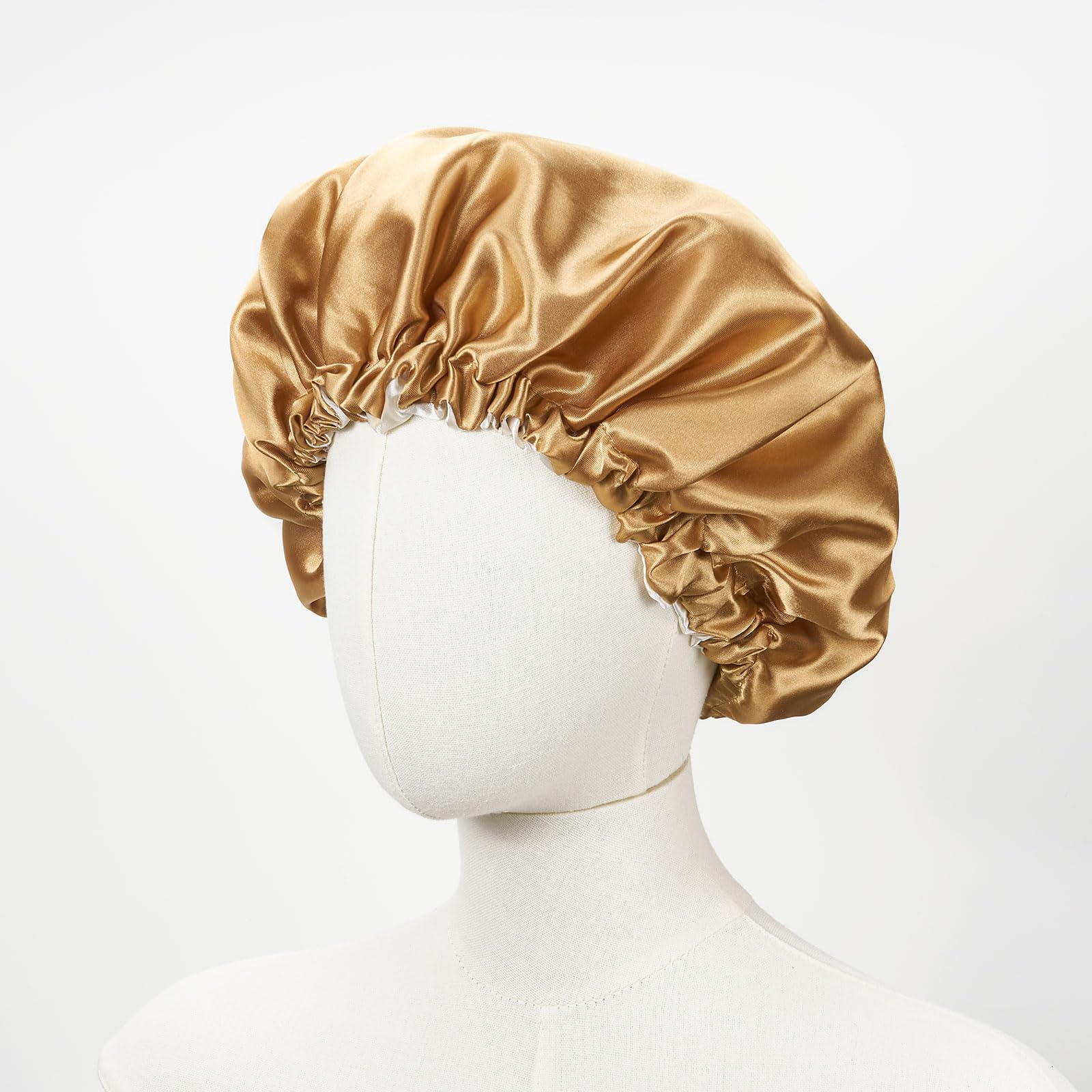 QIUTIMIY Satin Bonnet Wrap for Curly & Long Hair - Gold & Beige, Gold&Beige - Image 3