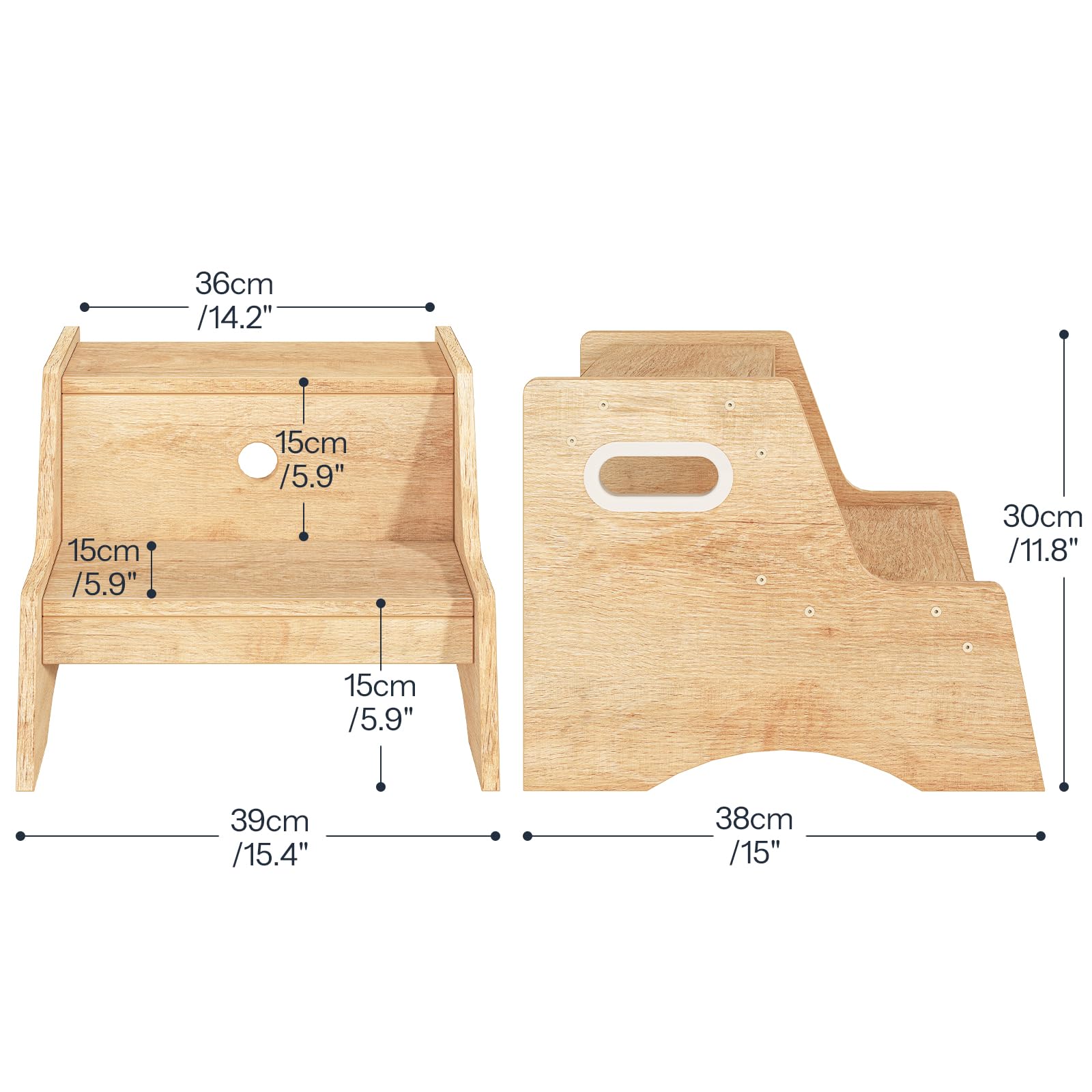 HOOBRO Marche Pied à 2 Niveaux pour Enfants, Tabouret pour Enfants avec poignées découpées et Pattes antidérapantes, Escabeau de Toilettes, pour Salle de Bain, Couleur Bois ENL05JD01