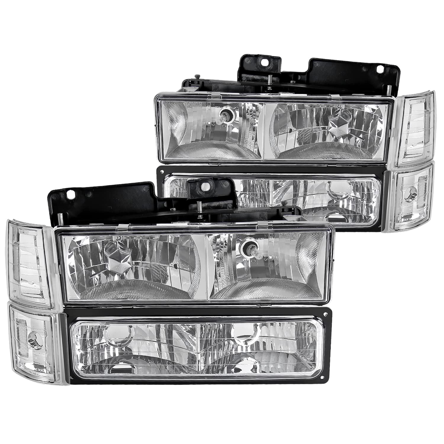 SPEC-D TUNING Chrome Headlights + Bumper Lights Corner Lights + Clear Reflectors Compatible with GMC C10 Pick Up 1994-1998, Sierra, L+R Pair Assembly