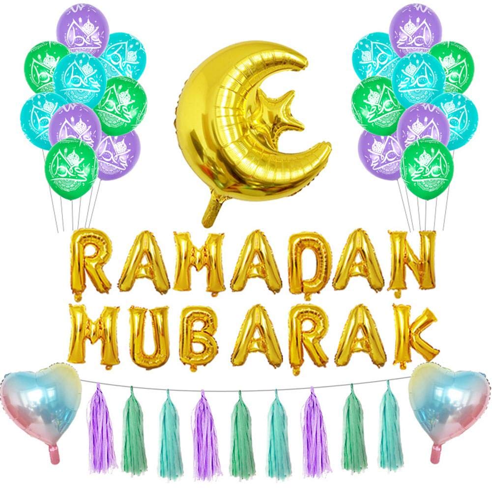 Buy 25pcs Latex Balloon Set for Eid Ramadan, Tassel Banner Moon Star
