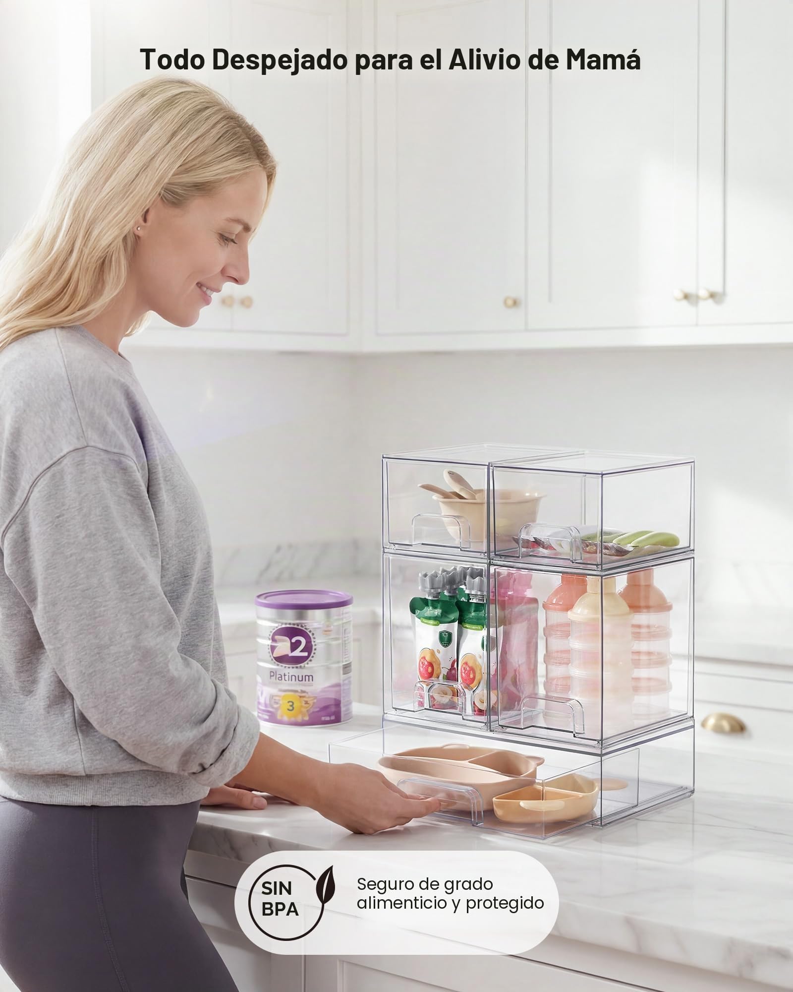 Vtopmart - Juego de 5 cajones de almacenamiento apilables, contenedores organizadores transparentes de plástico para biberones, almacenamiento de artículos de belleza, ideal para encimera de cocina