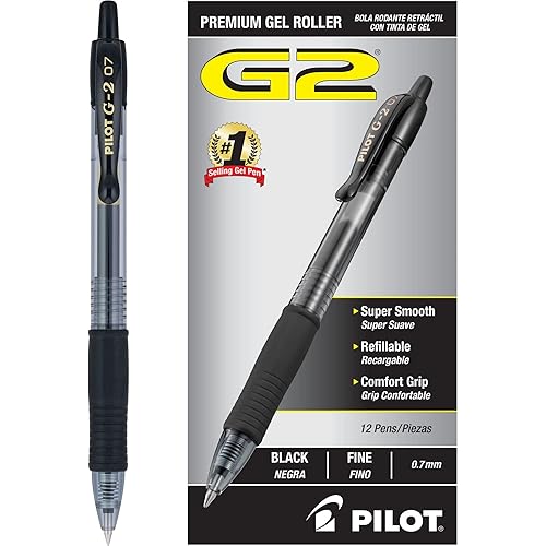 Pilot G2 Premium Gel Roller Pens 0.7, Fine Point Smooth Writing Pens Black, Pack of 12