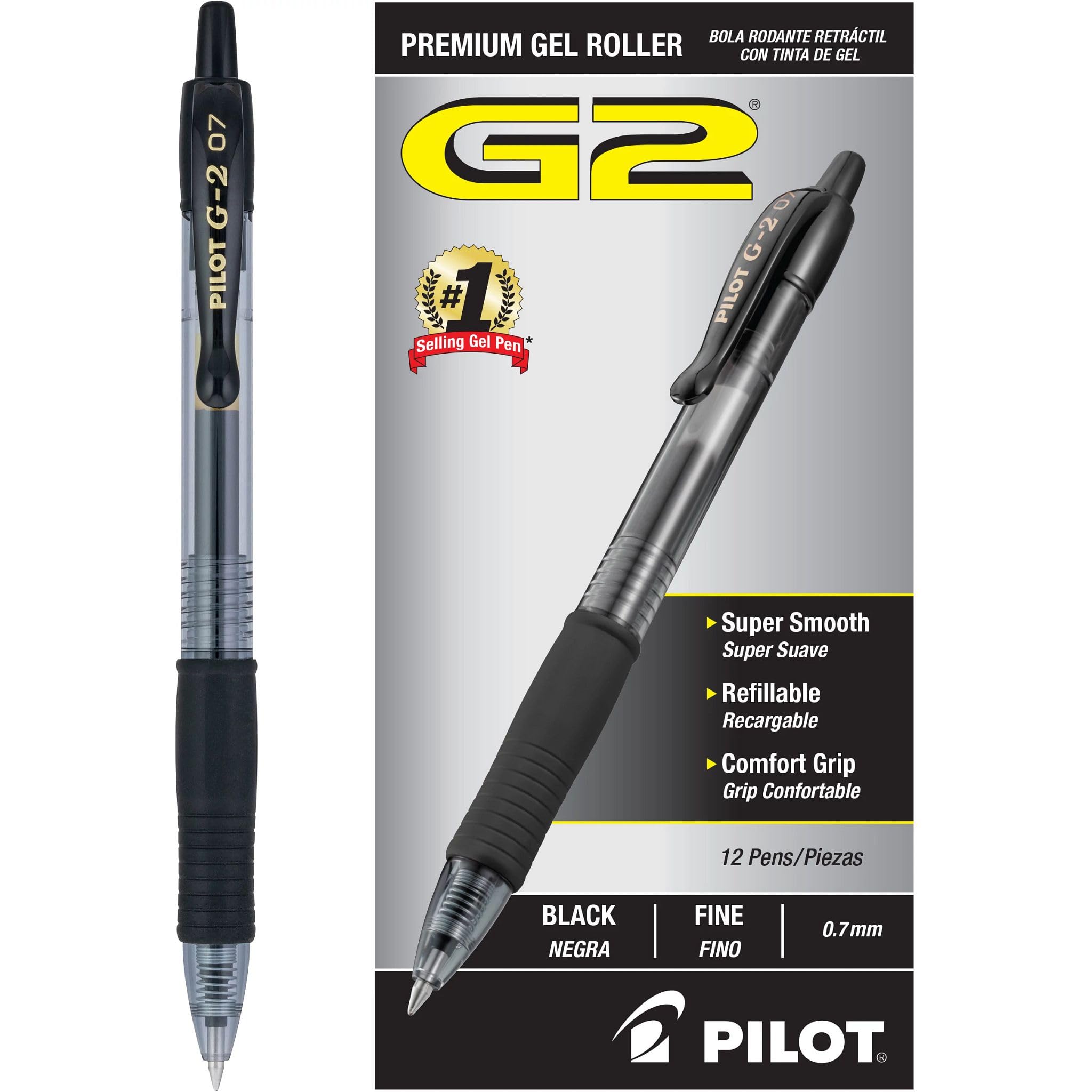 Pilot G2 Retractable Premium Gel Ink Roller Ball Pens, Fine Point, Black, 12-Pack (31020)