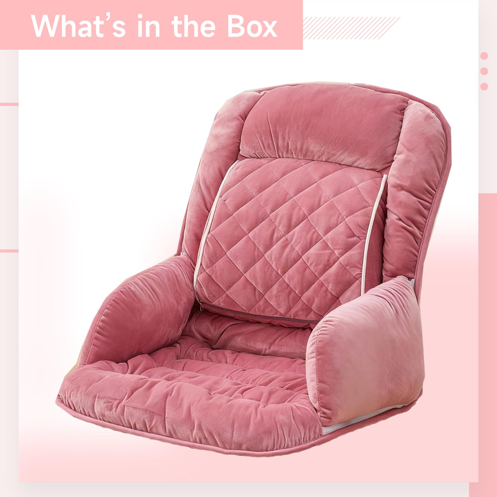 Cuscino per sedia da ufficio rosa con supporto lombare, 5 V, riscaldato, in morbido velluto, per sedia da scrivania con schienale, supporto ergonomico per la schiena, 17.7 x 19.7 x 19.7 in