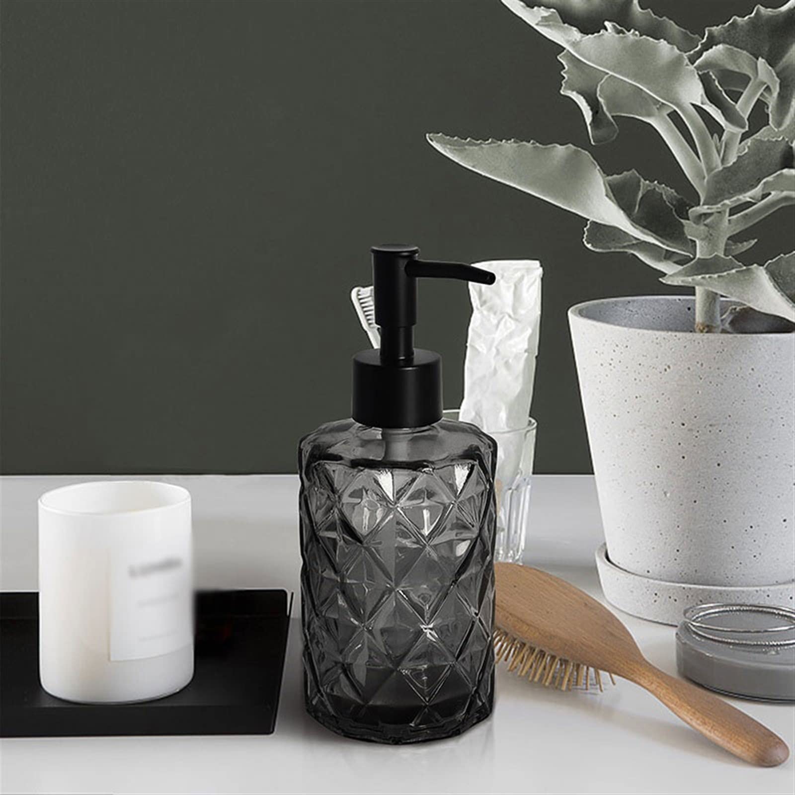 Dispenser per Doccia da 330 ml, flacone in Vetro Grigio per lozione, Shampoo per Uso Domestico, Gel Doccia, Dispenser a Pompa Separato con Pulsante.