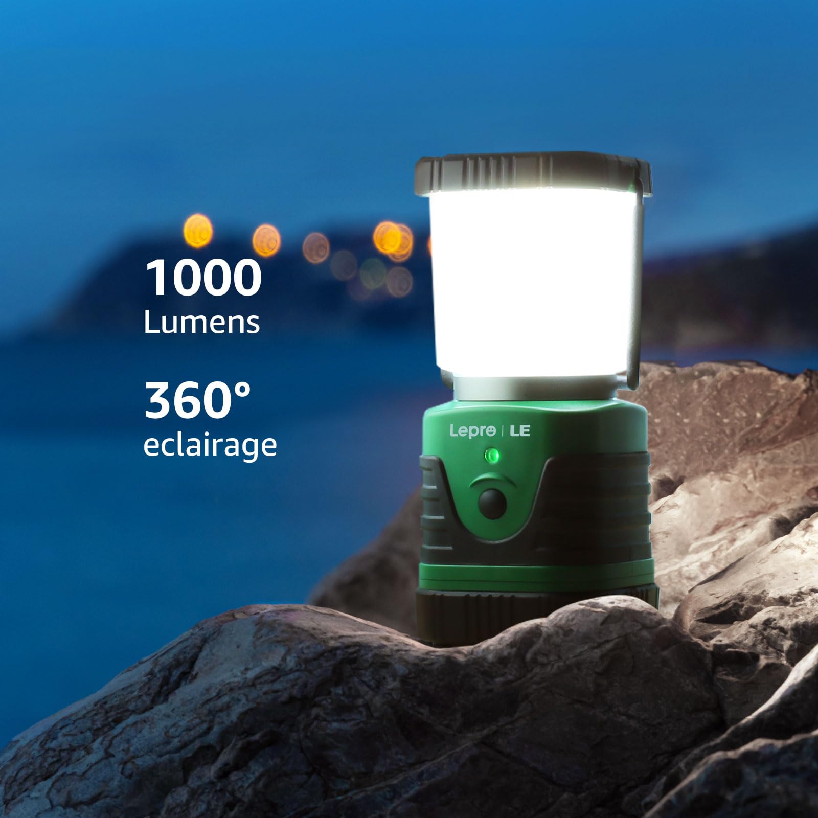Lepro Lanterne Camping LED Rechargeable, Lampe Camping Puissante 1000Lm Dimmable, Lampe Torche 360° Eclairage 4 Modes, Etanche Portable Suspendue, pour Camping, Bricolage, Secours, Garage, Cave, etc.