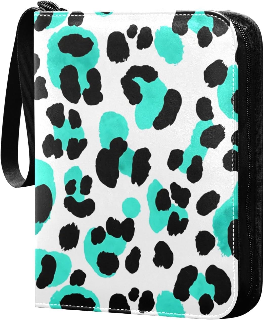 Card Collector Album with Zipper, Collectible Trading Card Albums with 50 Removable Sleeves, 400Pockets Card Collection Binder, Portable Collectible Card Albums (Black Green Leopard Print)