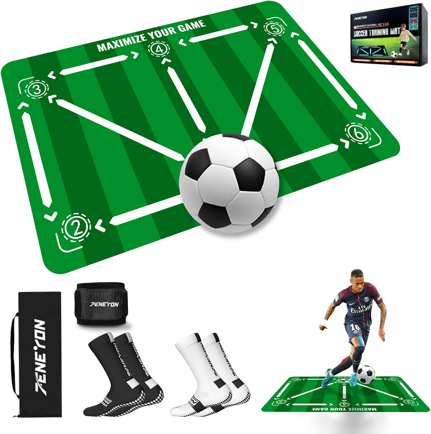 Alfombrilla de entrenamiento de fútbol con calcetines de fútbol, equipo de entrenamiento de fútbol antideslizante para adultos y atletas