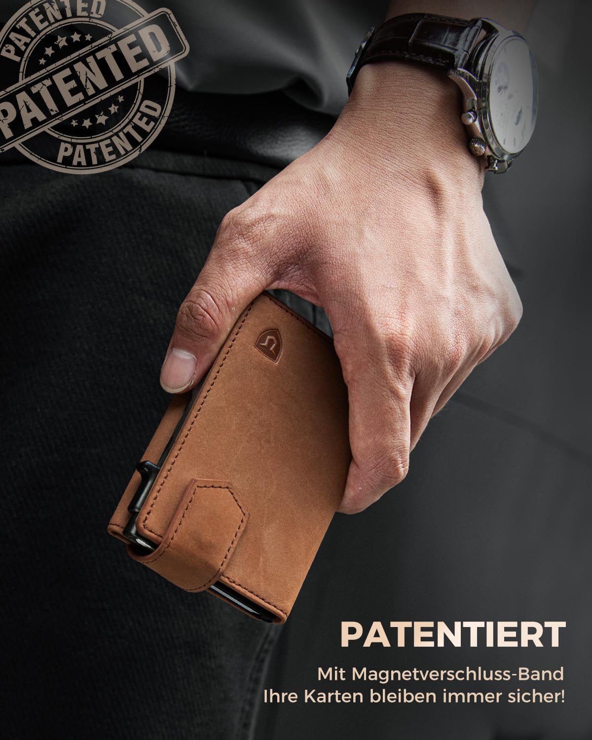 LORZOR Kartenetui mit XXL münzfach für 10+ Münzen, Slim Wallet mit Magnetischer Verschluss, Geldbörse Herren RFID Schutz, Portemonnaie Klein, Portmonee, Geldbeutel Brieftasche für 10 Karten （Braun）