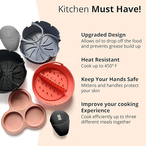 Miniatura 9 de ARIALASQUALITY - 7 forros de silicona para freidoras de aire, molde de huevo para freidora de aire, accesorios para freidoras de aire, silicona para