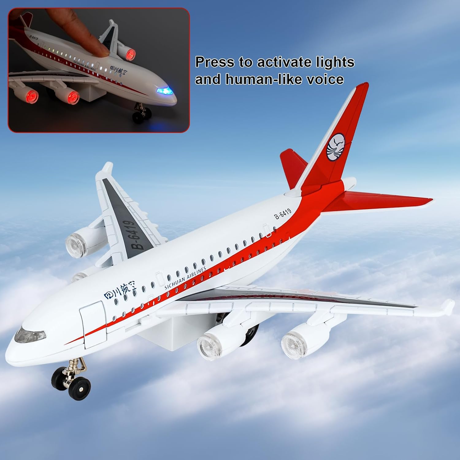 Sichuan Airlines Diecast Alloy Airplane Model, Pull Back Plane Toy with Lights & Sounds, Collectible Aircraft Toy Gift for Kids, Boys, Girls & Aviation Lovers image 4