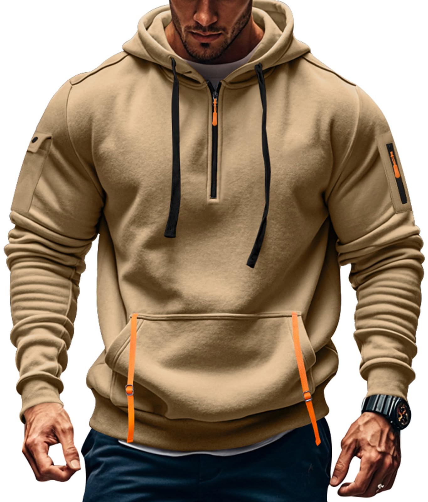 Sweat à Capuche Homme Pull Homme Zippé Manches Longues Couleur Unie Sweatshirt épais Poche Kangourou Sweat pour Hiver et Automne