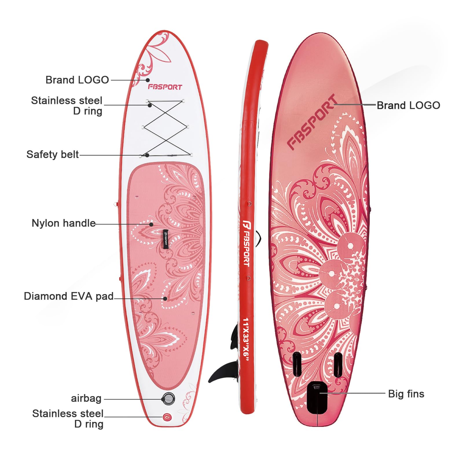 FBSPORT Tavola da SUP Gonfiabile SUP, Stand Up Paddling Board, Stand Up Paddle Board Gonfiabile per Stand Up Paddling 15CM Spessore, Surf con Alluminio Regolabile SUP Paddle + Pompa