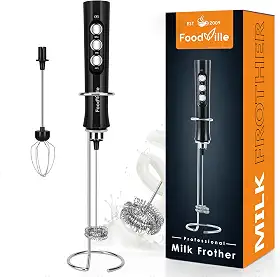 FoodVille Máquina de espuma portátil recarregável MF02 com batedor inoxidável para cappuccino, latte, café à prova de balas, dieta ceto, proteína em pó, matcha