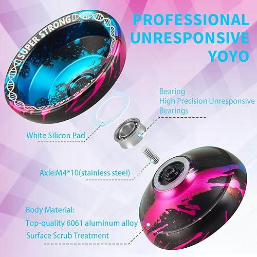 Miniatura 3 de YOYOSTUDIO Yoyo Yoyo profesional que no responde para niños de 8 a 12 años, yoyo profesional para adultos, trucos de giro de dedos, yoyo para