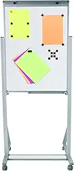 Cavalete Flip Chart Branco Luxo Magnético, 1,0m X 0,70m - Souza & Cia (Ref: 2512) Pés Alumínio com rodízio