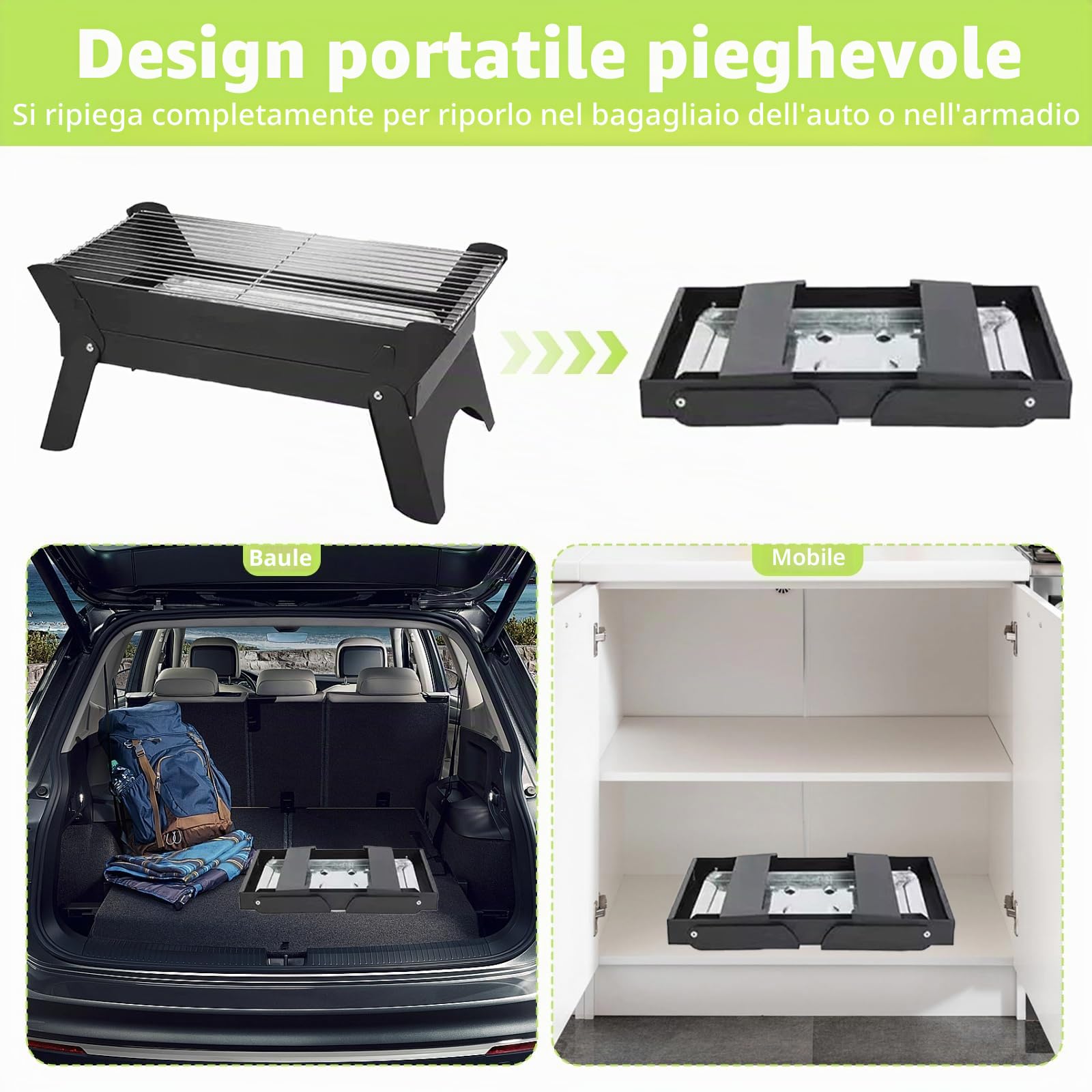 Barbecue portatile a carbonella, griglia pieghevole da tavolo, piccola 2-6 persone, barbecue a carbonella da viaggio all'aperto per picnic, zaino in spalla, giardino, terrazza, campeggio, viaggi