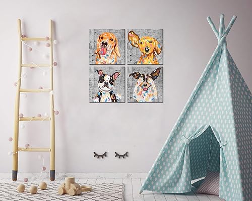 Miniatura 2 de LoveHouse Divertida pintura de perro, arte de pared de lindos cachorros, imágenes de animales, impresión en lienzo, galería envuelta para niños,