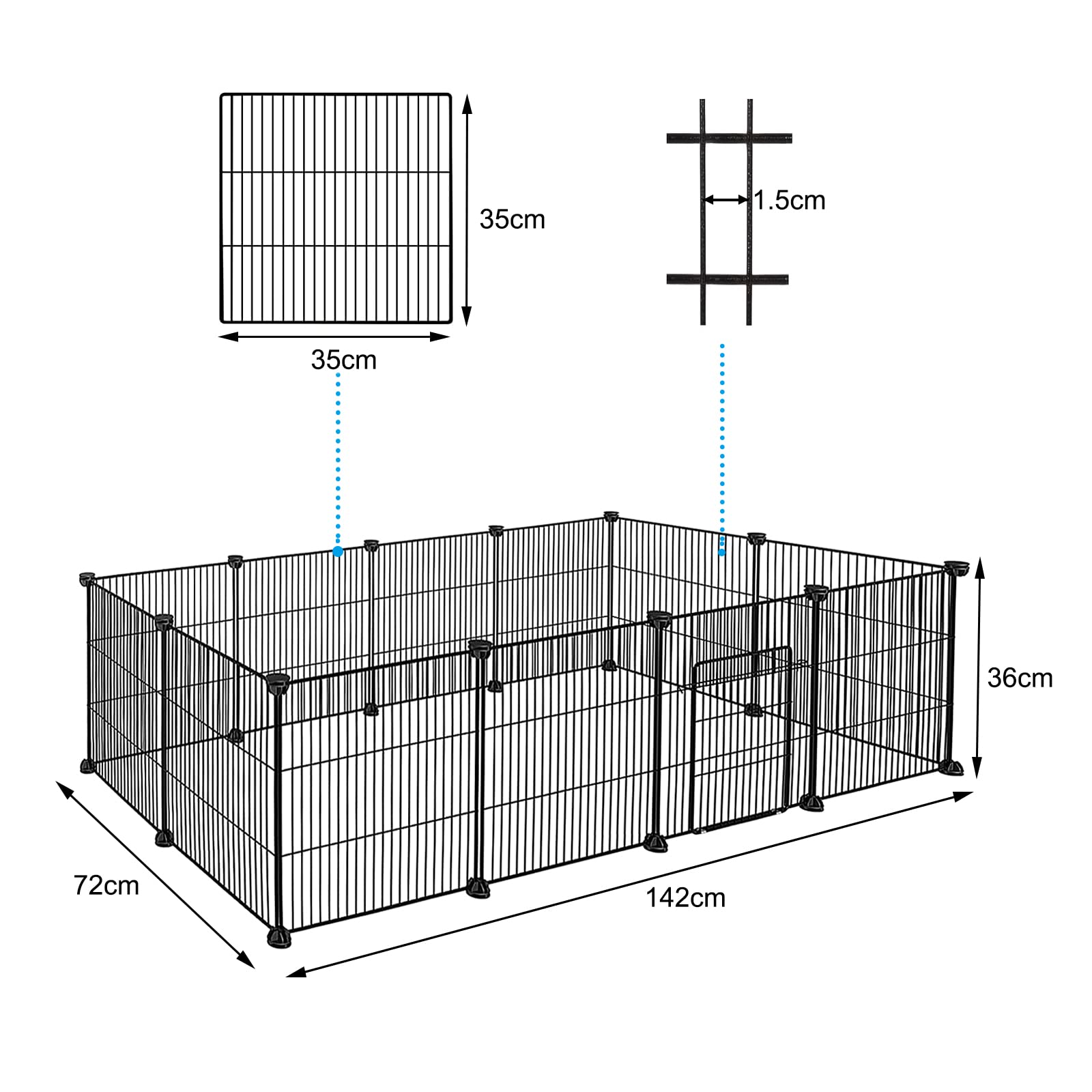 XMTECH Freilaufgehege Freigehege Kaninchen, Kleintiergehege aus Metall Hasenstall Kleintierauslauf Kaninchenstall für Hasen Hamster Kaninchen, 142 x 72 x 36 cm