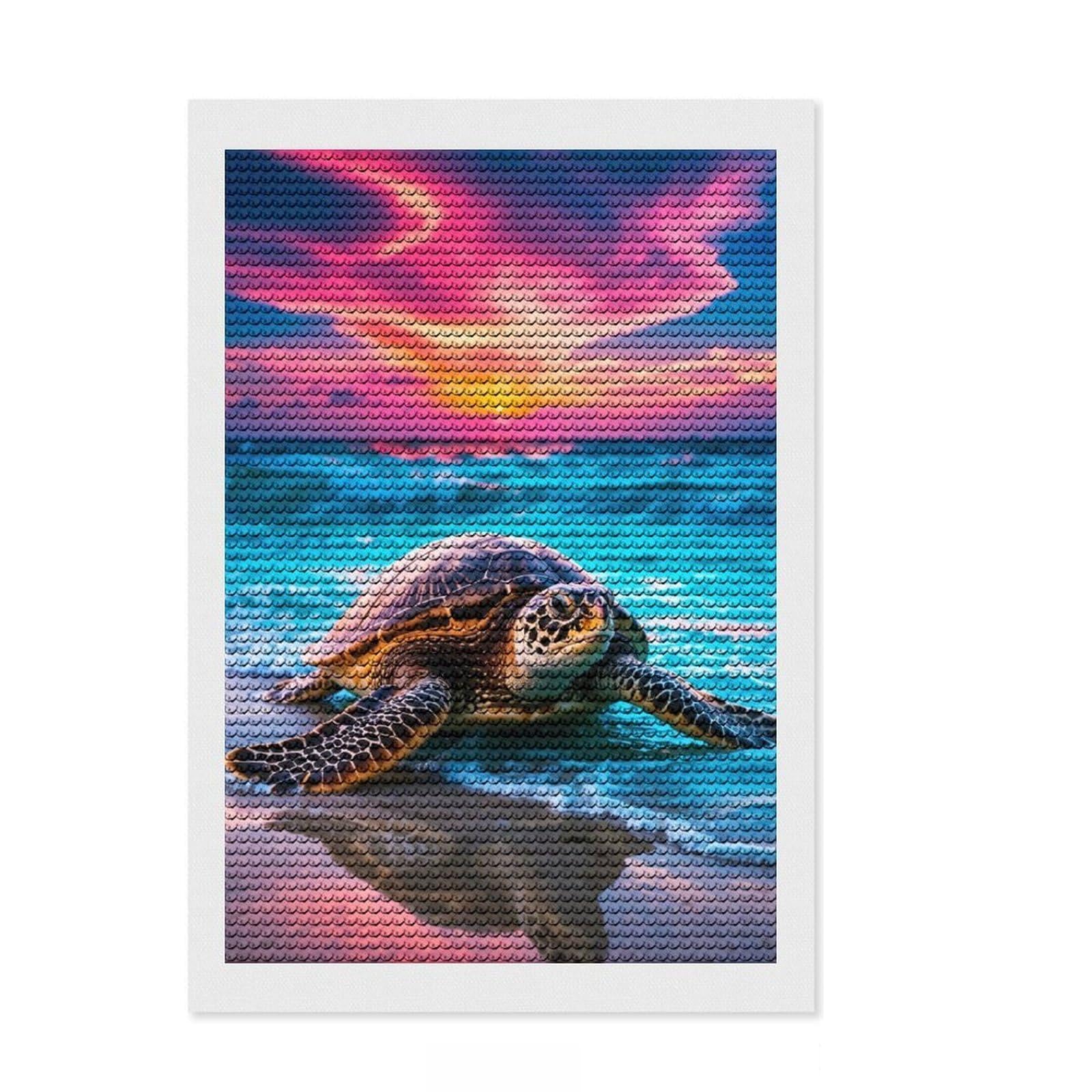 Junmoney Majestic Sea Turtle at Sunset Diamond Art Kit 8"x12", Calming Craft to Unwind, with Tool Kit, Living Room Decor, Festive Craft Gift